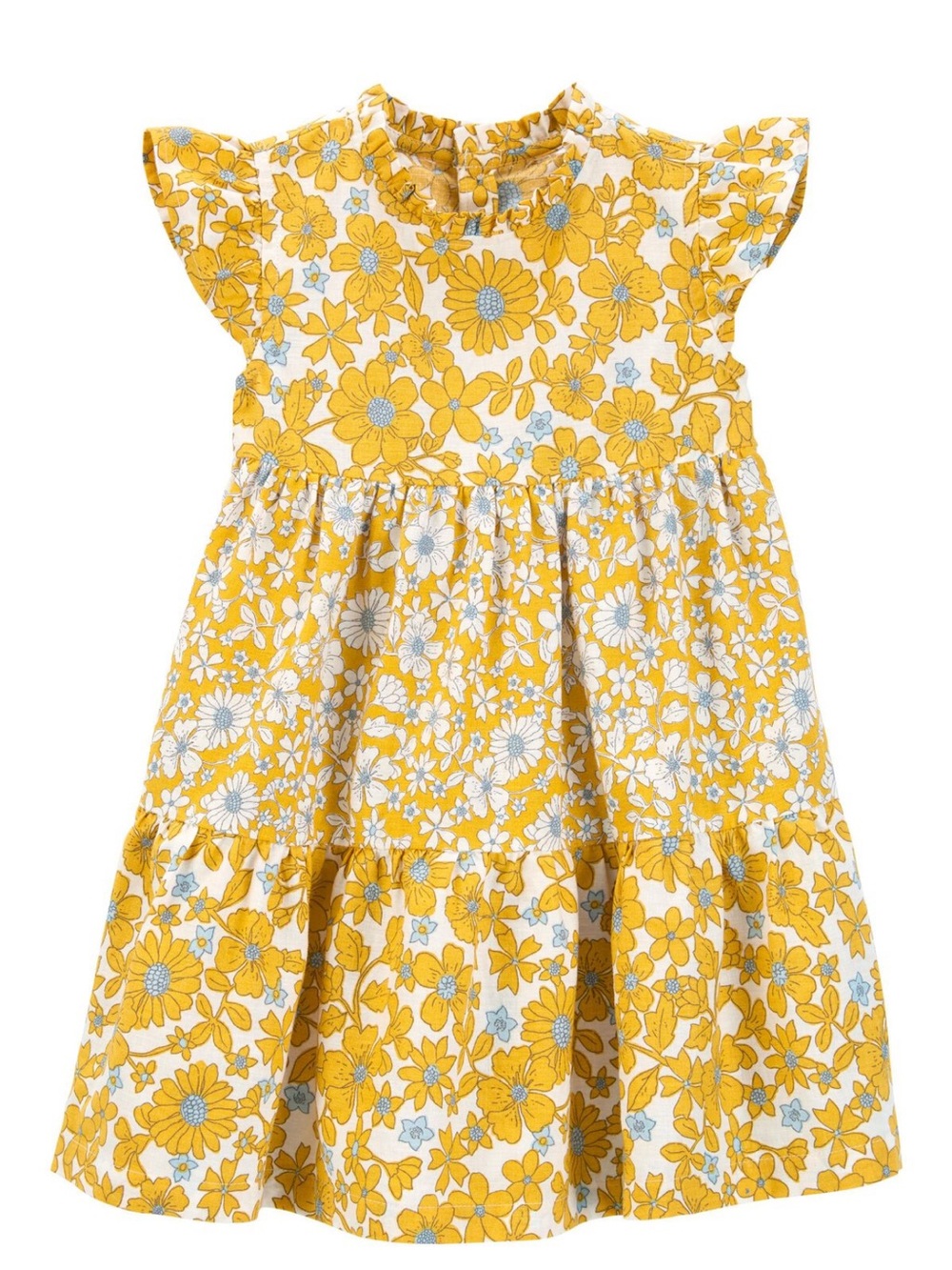 Yellow Floral Ruffle Sleeve Kids Dress carters 5t